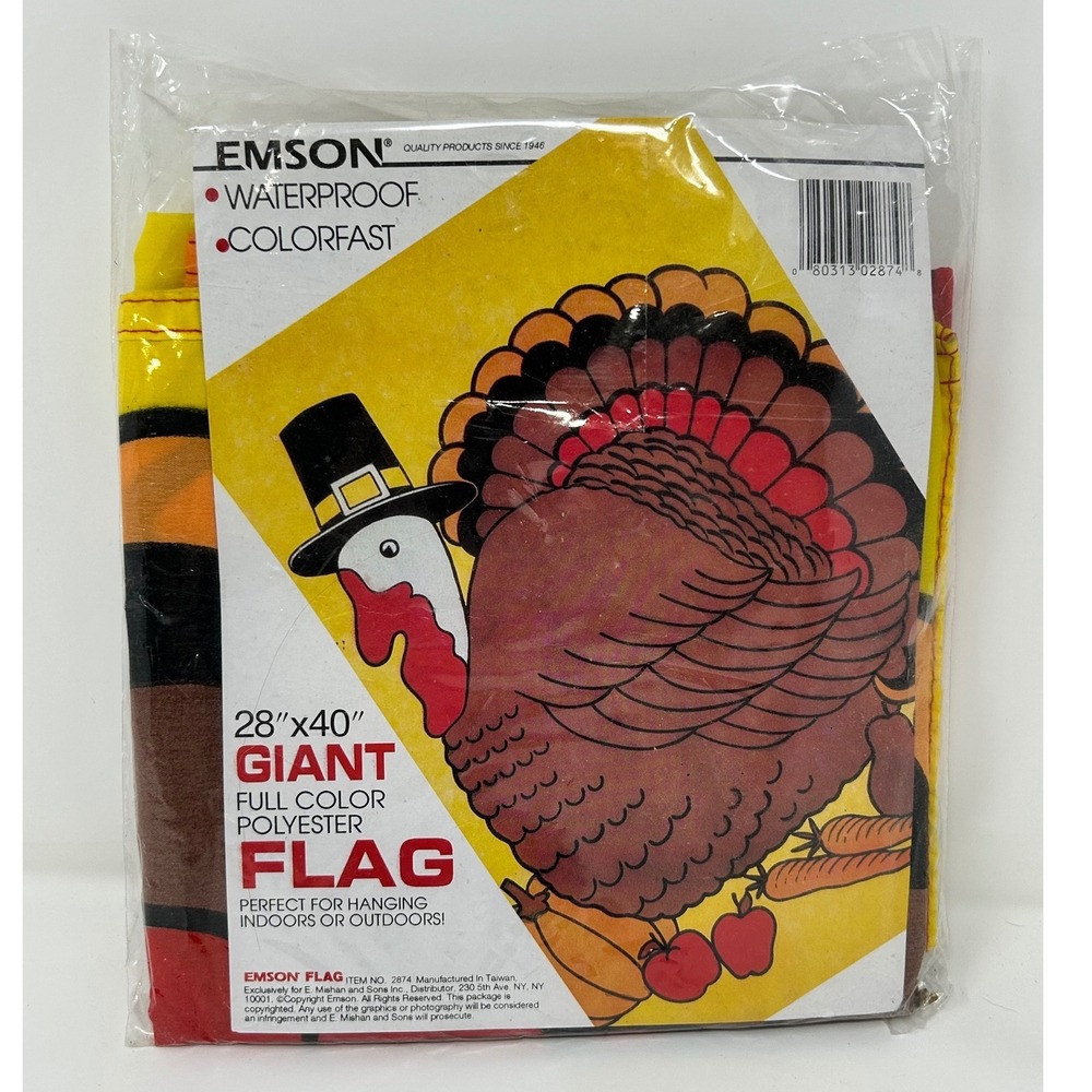 Emson Garden Flag Vintage Thanksgiving Turkey Pilgrim Giant Polyester 28x40